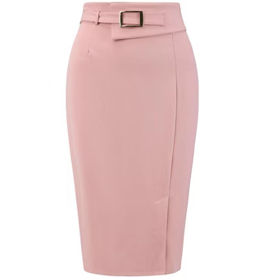 INSPIRE CHIC Women's Pencil High Waist Elegant Work Office Bodycon Skirt Pink Small | Target