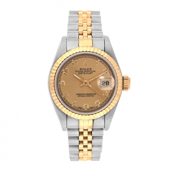 ROLEX Stainless Steel 18K Yellow Gold 26mm Oyster Perpetual Datejust Watch Champagne 69173 | Fashionphile