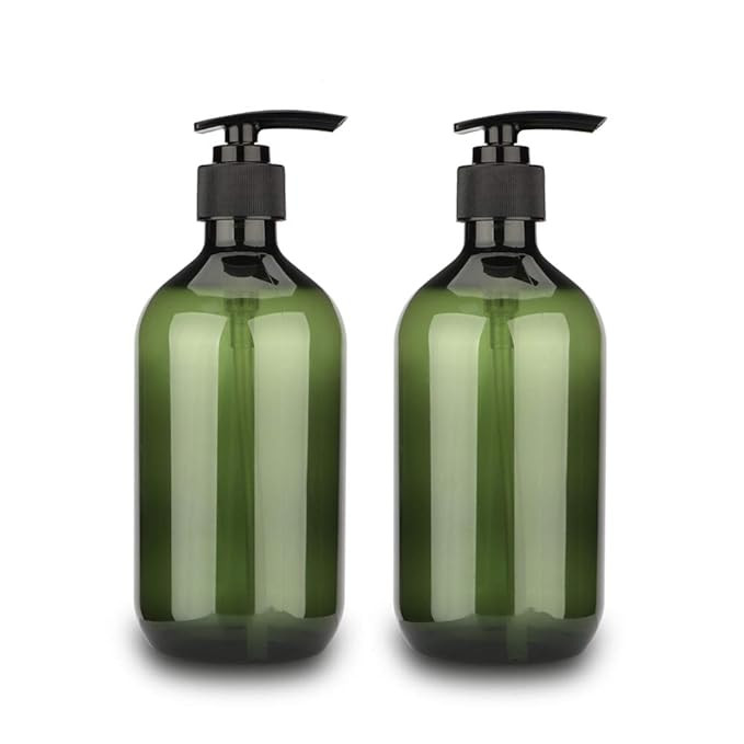 sdoot Green Pump Bottle, 2 Pack Shampoo Bottles with Pump, 17oz Refillable Plastic Soap Dispenser... | Amazon (US)