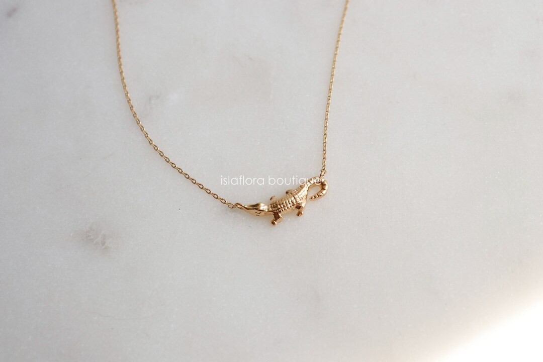 Detailed Curved Alligator Necklace, Dainty Reptile Charm, Aesthetic, Silver Crocodile, Gold Dippe... | Etsy (US)