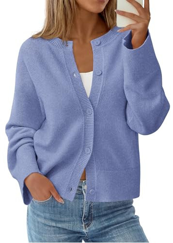 KIRUNDO Cardigan Sweaters for Women Fall Trendy Long Sleeve Chunky Knit Button Up Oversized Winter Jacket Casual Outwear(Dusty Blue, XX-Large) | Amazon (US)