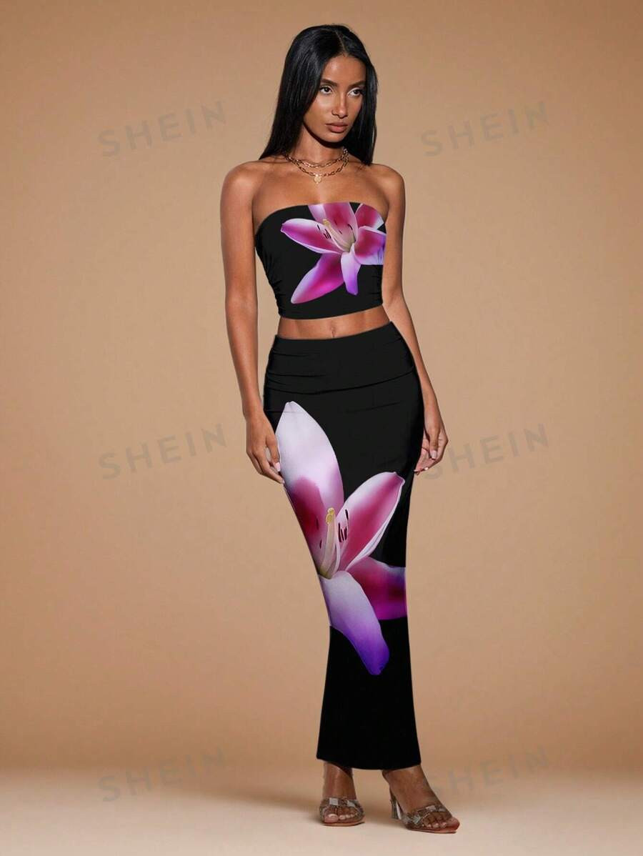 SHEIN BAE Full Print Pattern Summer Women's 2pcs Set | SHEIN