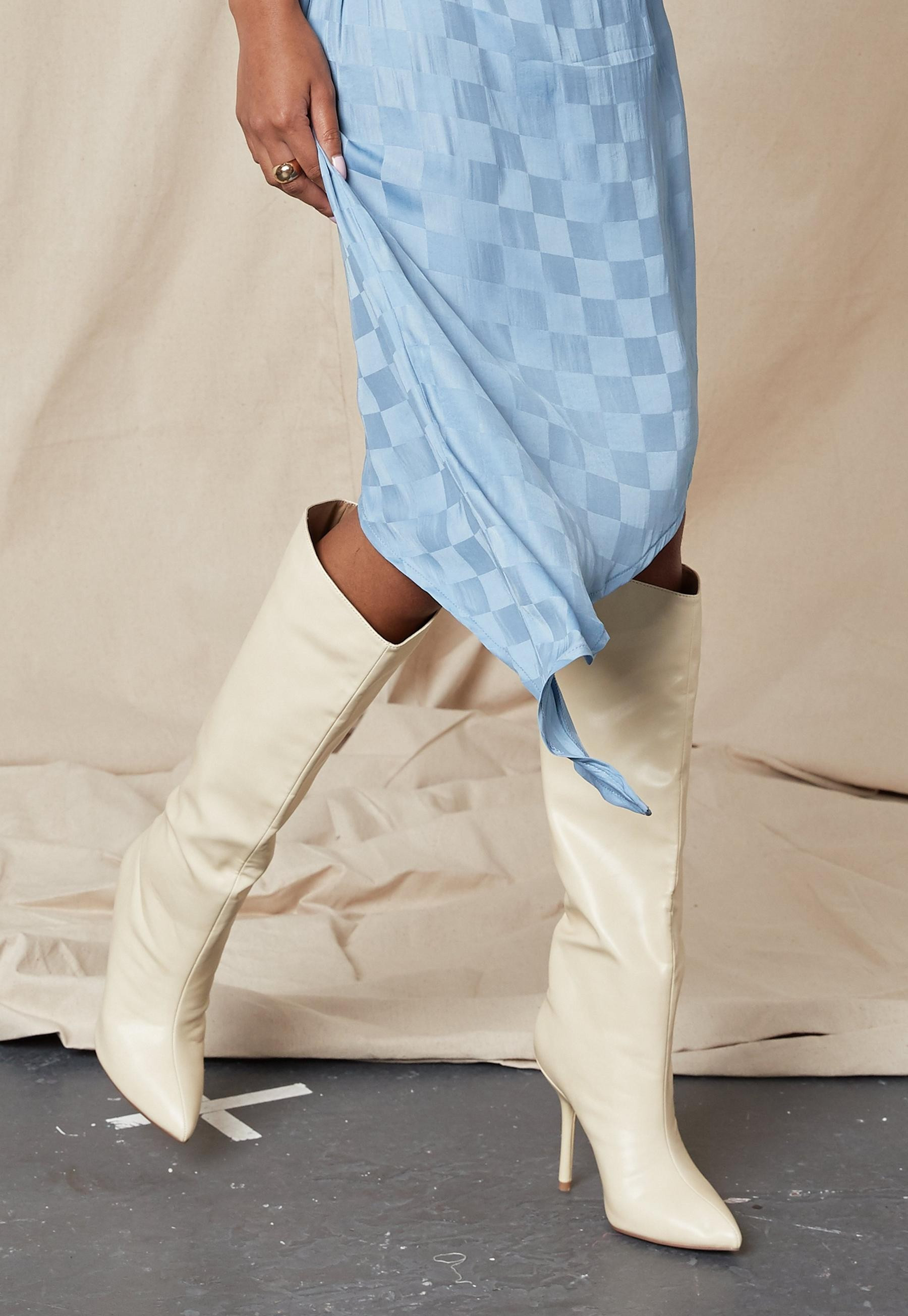 Missguided - Yellow Faux Leather Pointed Toe Tubular Heeled Boots | Missguided (US & CA)