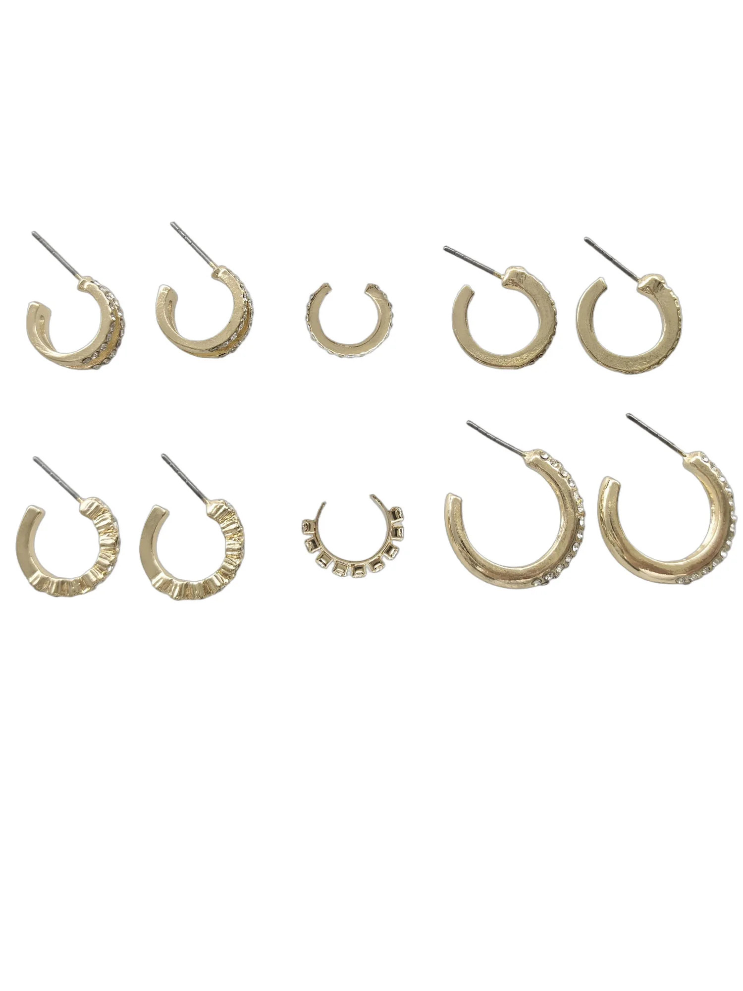 Time and Tru Women's Gold Tone Faux Crystal Hoop Earring Set, 6-Piece | Walmart (US)