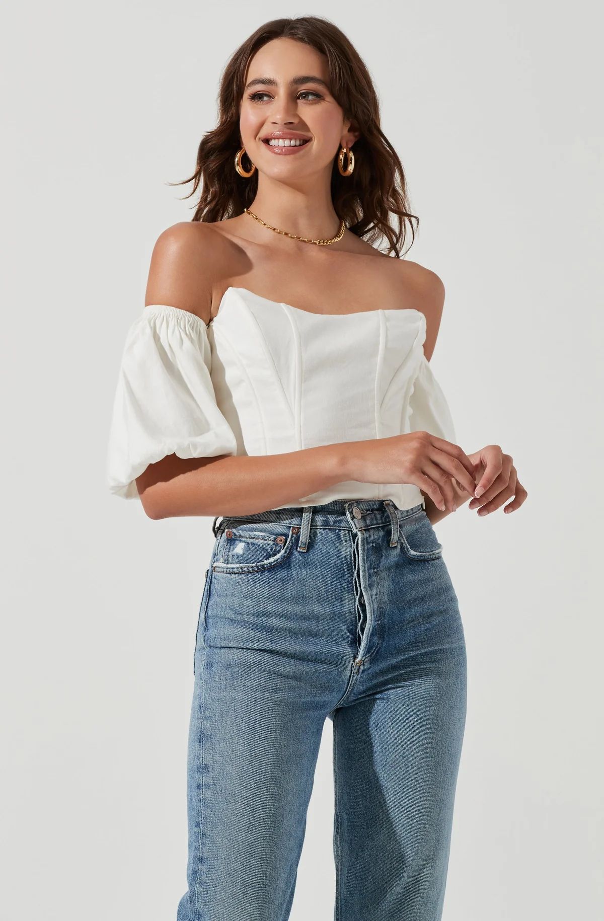 Lima Off Shoulder Corset Bubble Sleeve Top | ASTR The Label (US)