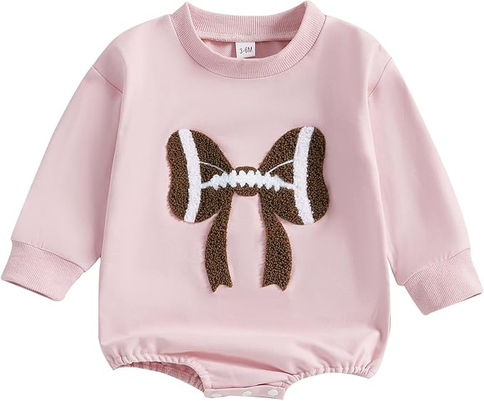 Newborn Baby Girl Football Clothes Football Bow Sweatshirt Romper Long Sleeve Bubble Romper Cute ... | Amazon (US)