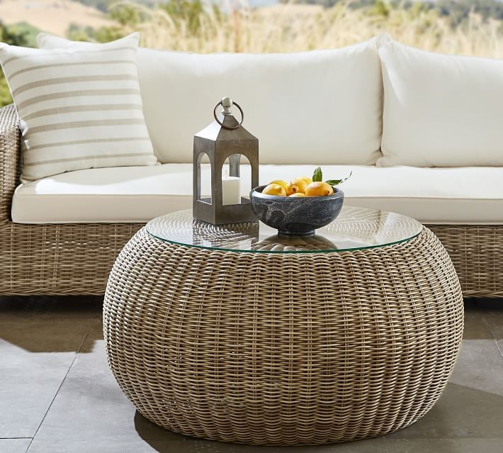 Torrey 36.5" All-Weather Wicker Coffee Table Pouf, Natural | Pottery Barn (US)