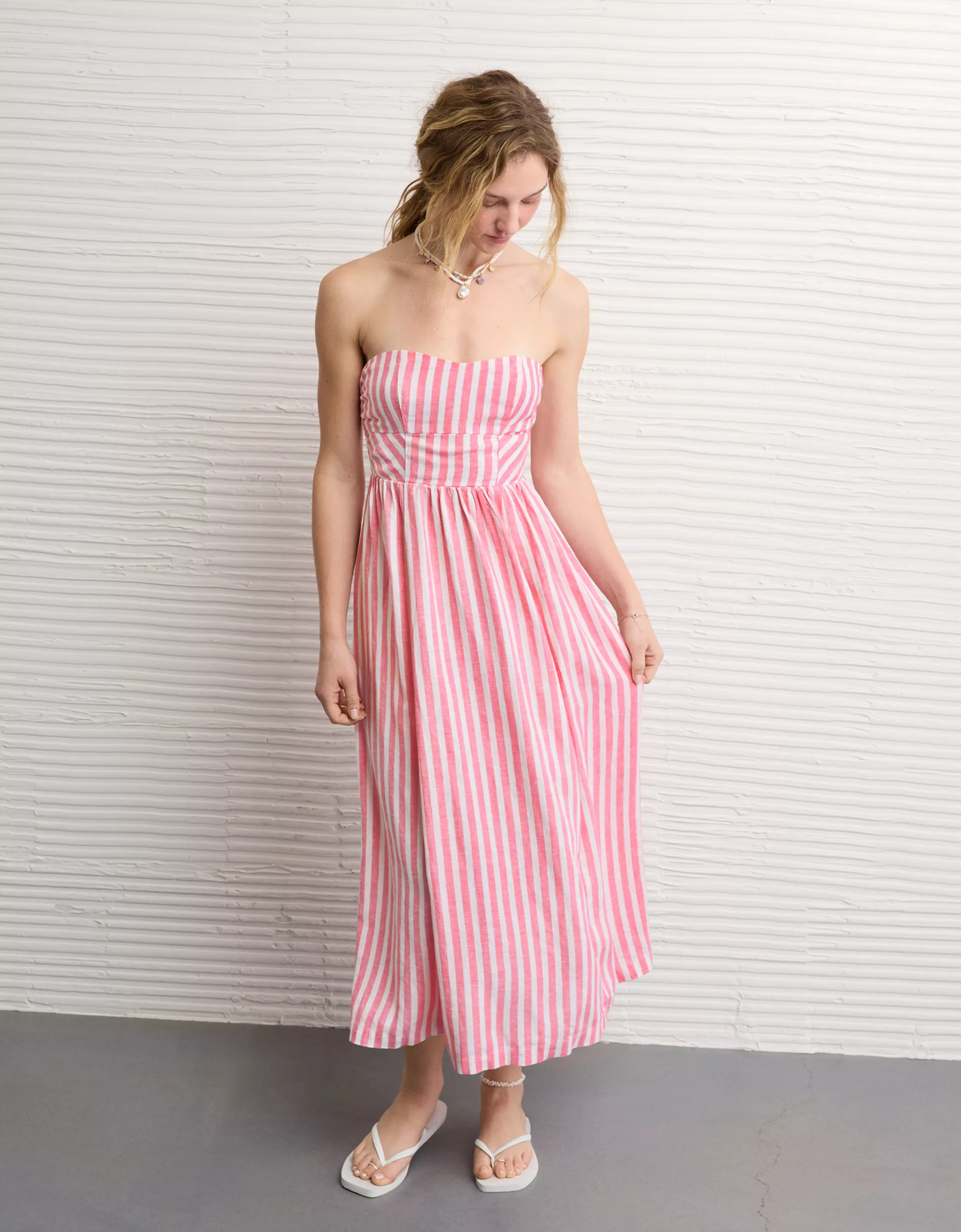AE Strapless Corset Midi Dress | American Eagle Outfitters (US & CA)