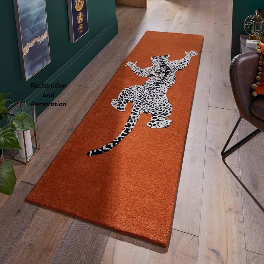 Restoration and Renovation Modern Handmade Climbing Jaguar Wool Area Rug | Animal Print New Zeala... | Amazon (US)