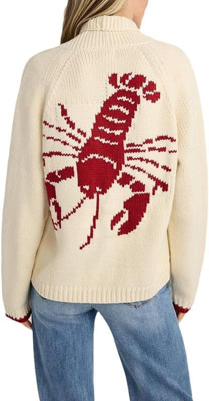 Women's Casual Shawl Collar Cardigan Sweater Long Sleeve Lobster Print Button Down Knitwear for F... | Amazon (US)