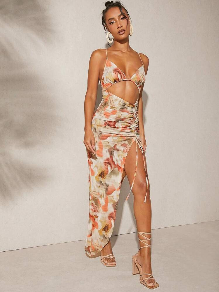 Hauture Asymmetrical Drawstring Print Dress,Summer Dresses For Women | SHEIN