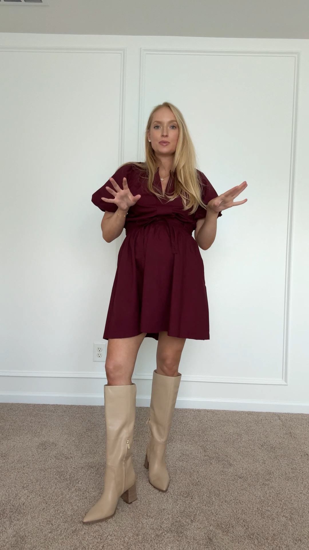 Such a cute early fall dress! Wearing a small - is not the most bump friendly because it has a gorgeous belted waist detail. Live this color for the upcoming season!

#LTKSeasonal #LTKautumn #LTKBump