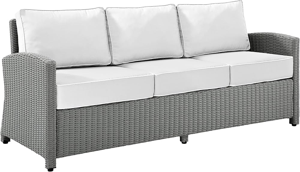 Crosley Furniture KO70049GY-WH Bradenton Outdoor Wicker Sofa, Gray with Sunbrella White Cushions | Amazon (US)