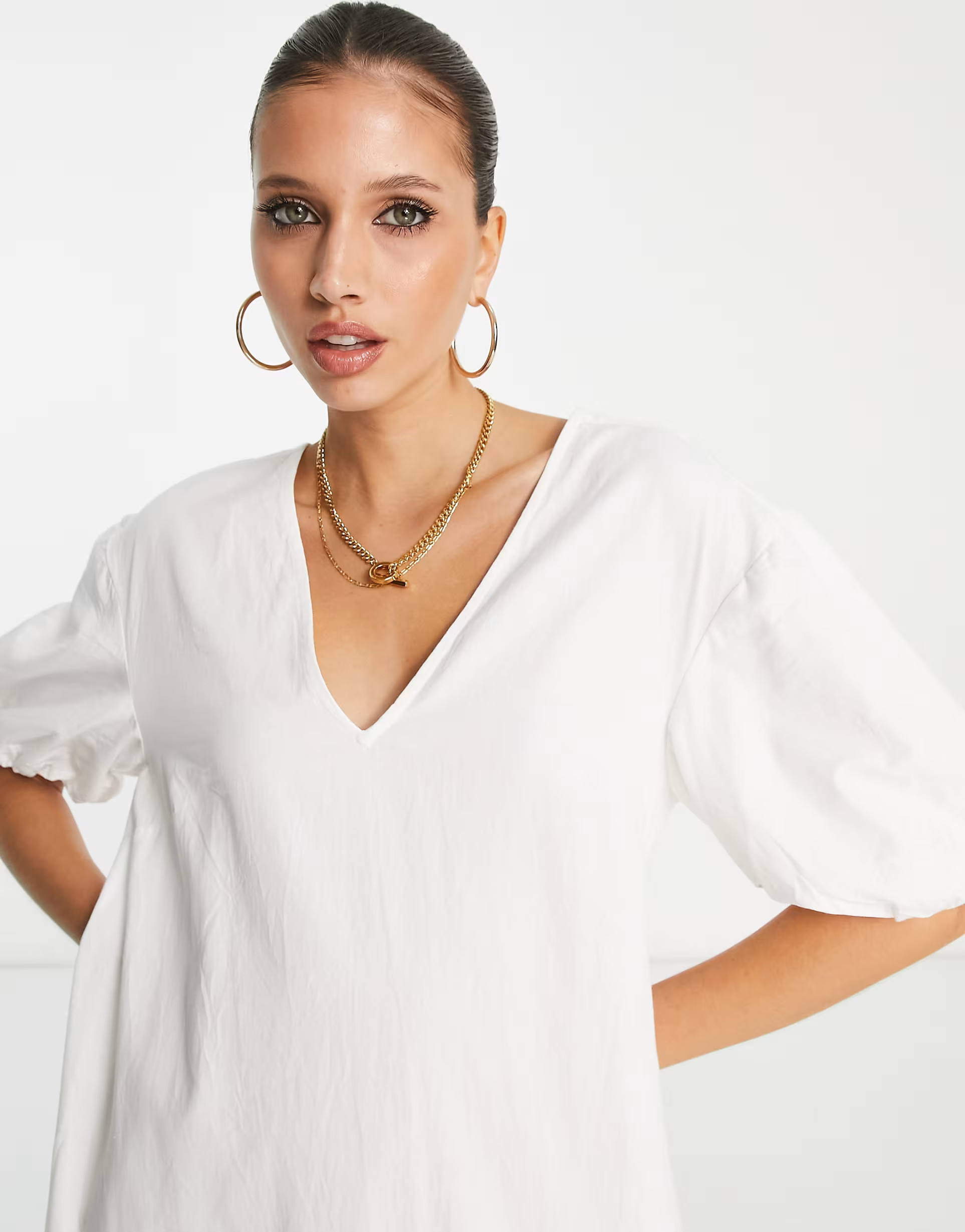 Pretty Lavish balloon sleeve smock midaxi dress in white | ASOS (Global)