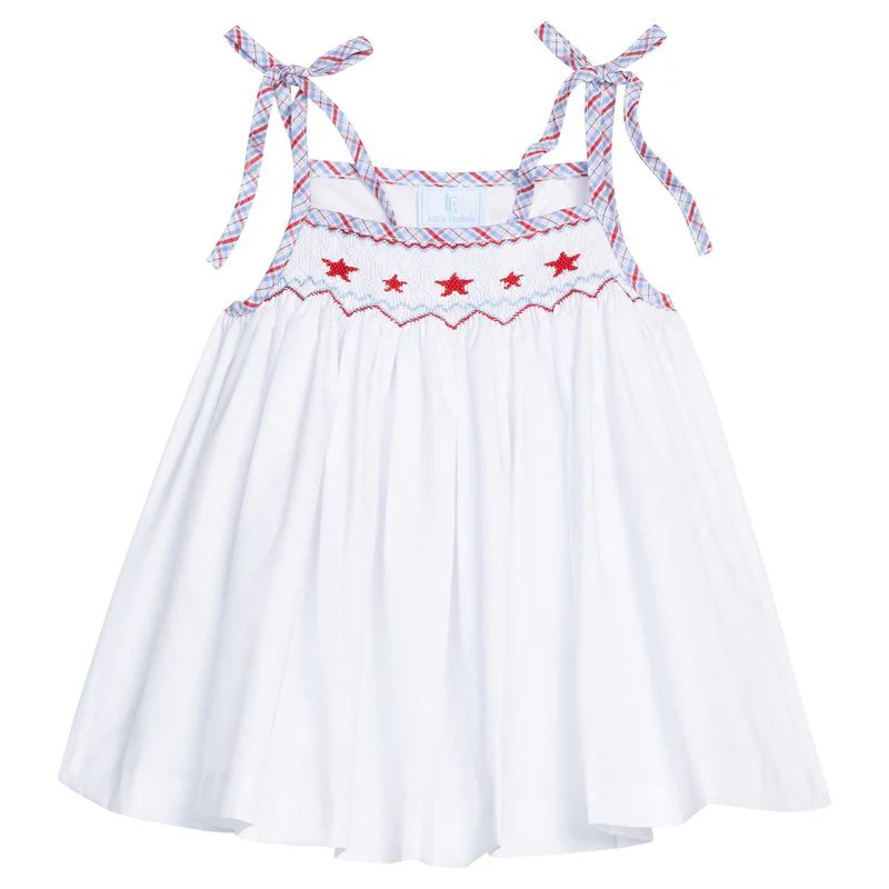 Little English Smocked Tie Shoulder Tank- Stars | JoJo Mommy