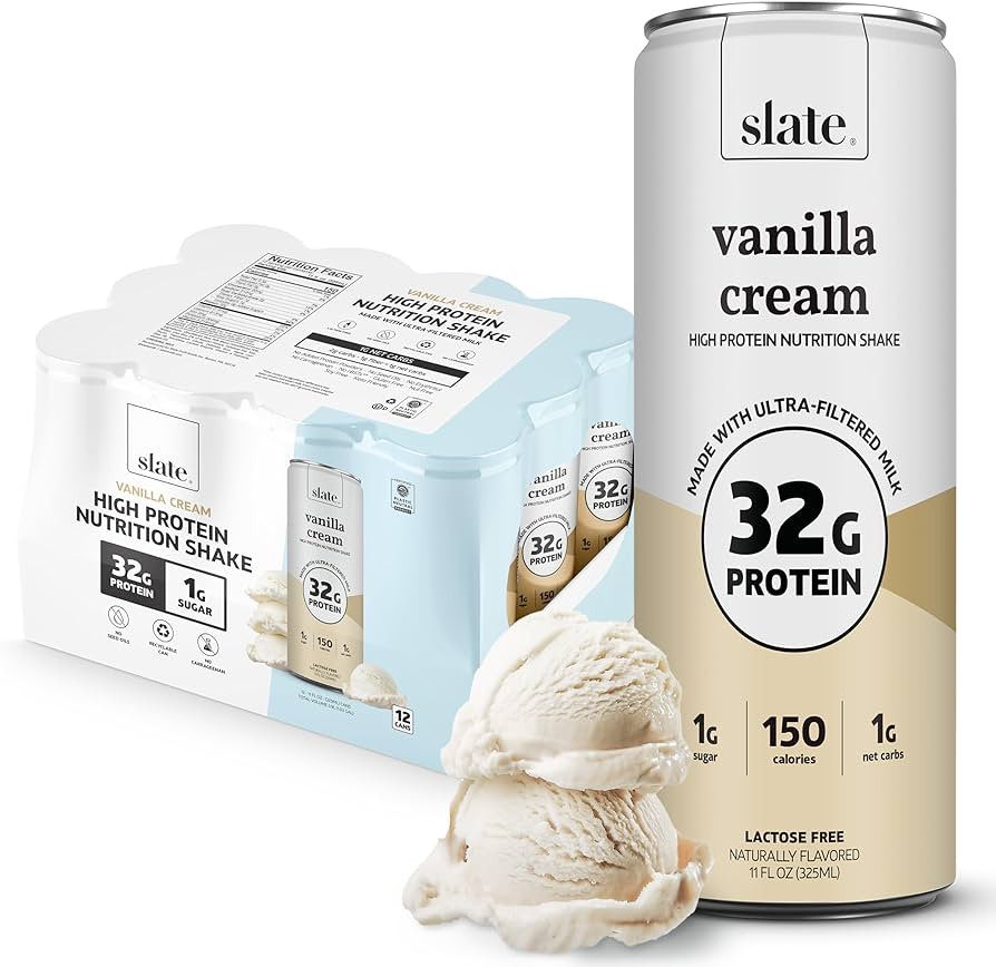 Slate Milk - High Protein Nutrition Shake - Vanilla Cream - 32g Protein, 1g Sugar, 150 Calories, ... | Amazon (US)