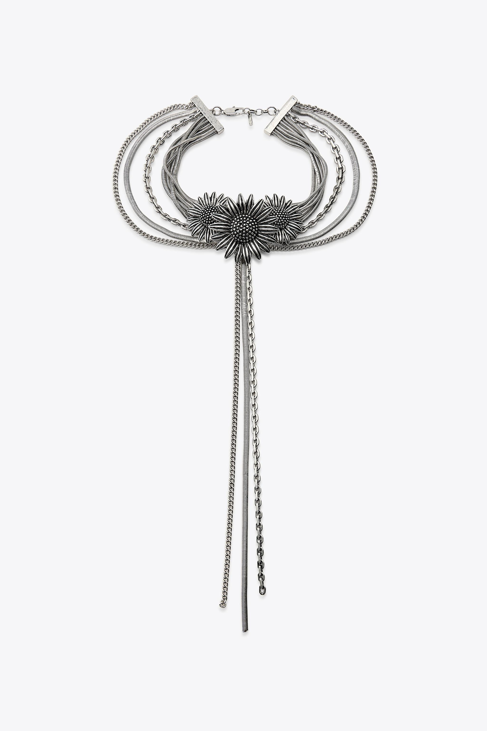 Multi-chain choker necklace with metal chains. Embossed flower pendant. Lobster clasp closure. | Zara US