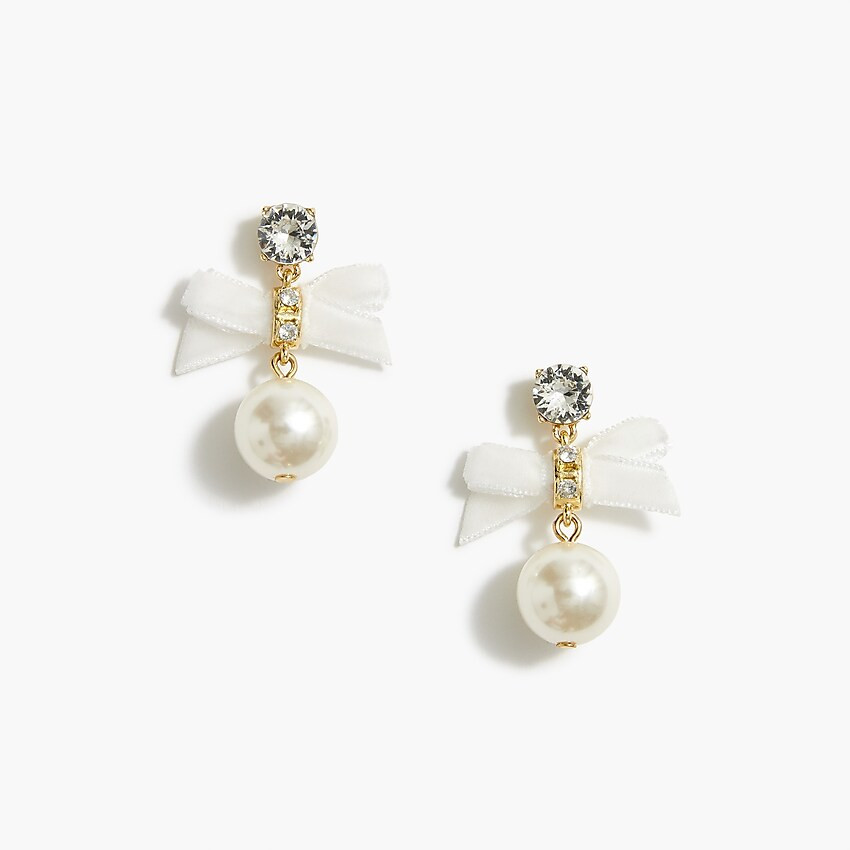 Crystal bow and pearl drop statement earrings | J.Crew Factory