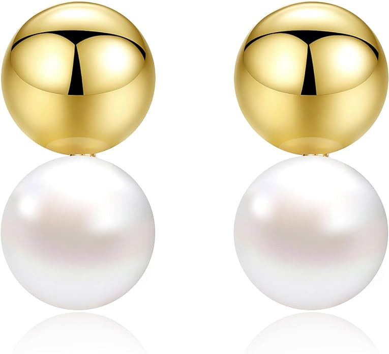 Pearl Earrings For Women Statement Simple Drop Dangle Mothers Freshwater Stud Bridal Small Shell ... | Amazon (US)