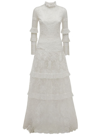 Costarellos - Tulle lace long dress w/ dropped waist - Ecru | Luisaviaroma | Luisaviaroma