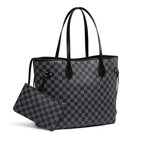 Daisy Rose - Daisy Rose Checkered Tote Shoulder Bag with inner pouch - PU Vegan Leather (Black) -... | Walmart (US)