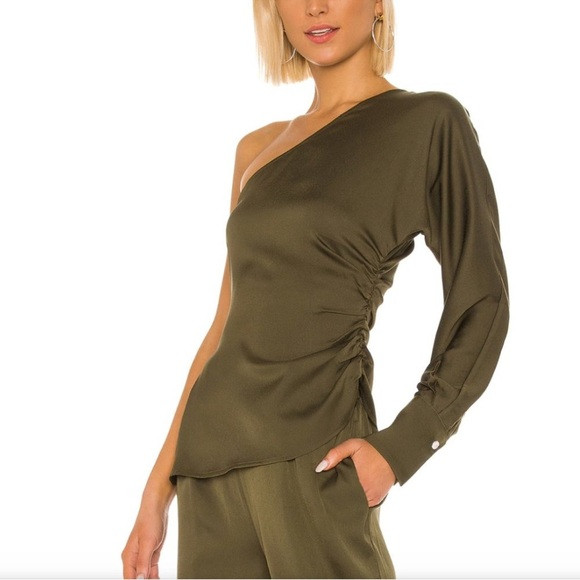 L'Academie The Maura One Shoulder Satin Ruched Side Elegant Blouse Size Small | Poshmark