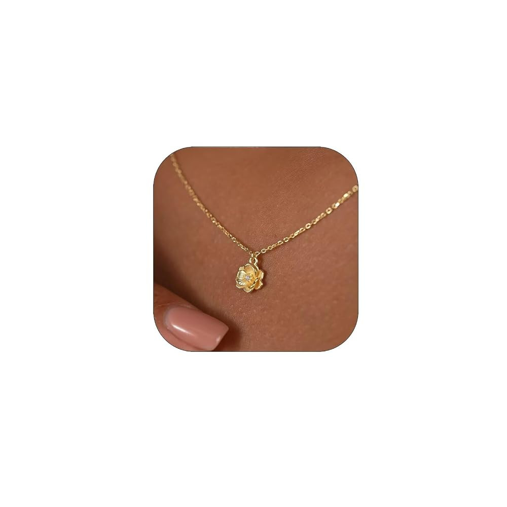 Dainty Flower Necklace for Women Birthflower Birthstone 14K Gold Plated necklaces Trendy Zircon B... | Amazon (US)