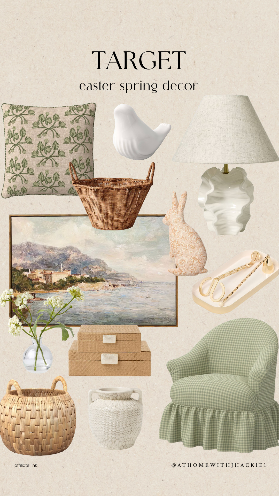 Target easter decor, target spring home decor, green floral throw pillow, woven basket decor, ceramic bird figurine, bunny decor accent, scalloped table lamp, coastal landscape wall art, decorative storage boxes, brass candle snuffer set, gingham accent chair, rattan floor basket, white textured vase, spring living room refresh, affordable target home finds 

 

#LTKSeasonal #LTKHome