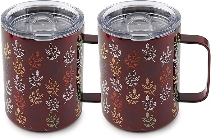Cambridge Silversmiths Fall Leaves Set of 2 16oz Burgundy Insulated Coffee Mugs, 0 | Amazon (US)