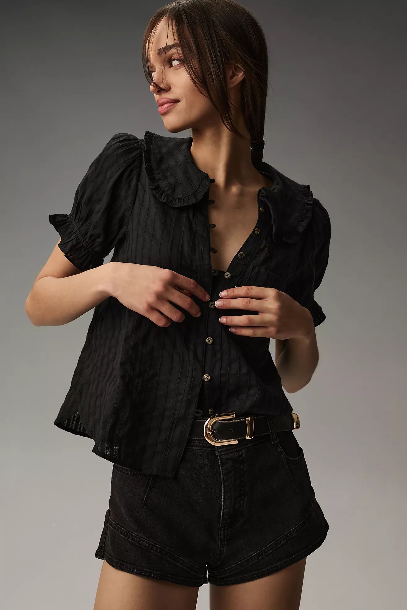 The Keira Collared Button-Front Blouse by Pilcro | Anthropologie (US)