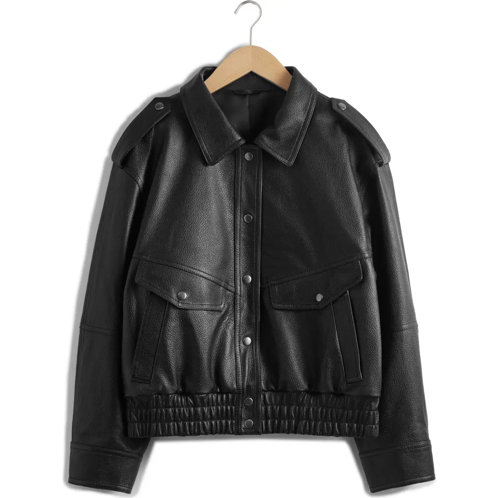 & Other Stories Leather Jacket in Black Dark at Nordstrom, Size X-Small | Nordstrom