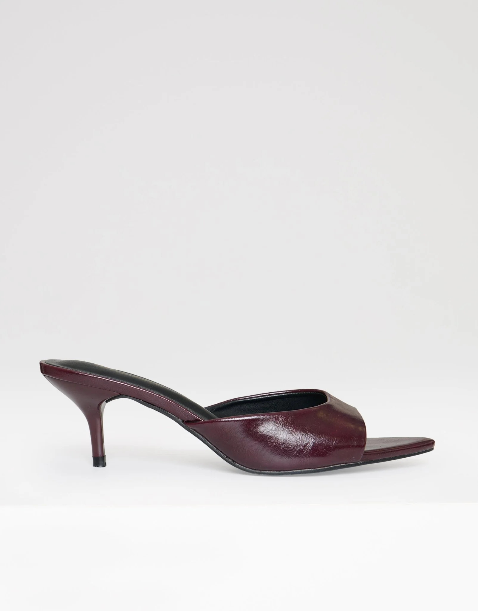 Open Toe Kitten Heels in Plum | Threadbare UK