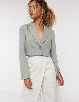 Weekday Dominique cropped blazer in khaki | ASOS (Global)