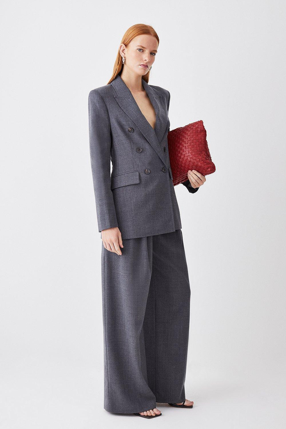 Premium Wool Flannel Double Breasted Jacket | Karen Millen US