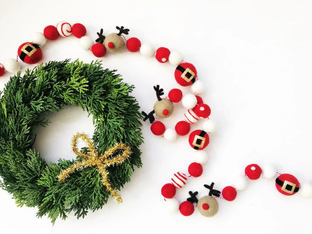 Santa's Reindeer Felt Ball Garland, Bunting, Banner Christmas, Holiday, Decor - Etsy | Etsy (US)
