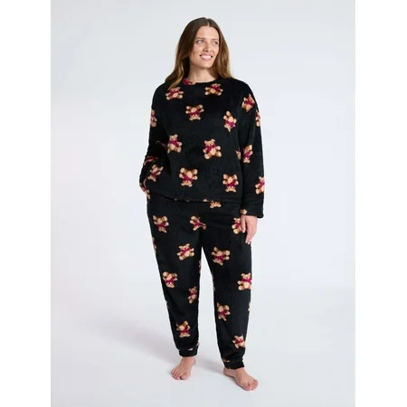 Joyspun Women s Plush Long Sleeve Top and Pants Pajama Set 2-Piece Size XS-3X | Walmart (US)