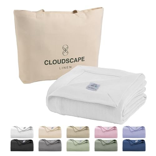 CLOUDSCAPE LINEN Herringbone Cotton Twin Blanket for Couch, Bed,Sofa, Home Decor, Soft, Lightweight, All-Season Bed Blanket, 68 x92, White | Amazon (US)