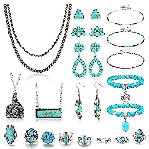 Fansilver Western Jewelry for Women Bohemian Turquoise Jewelry Set Navajo Pearl Necklace Beaded C... | Amazon (US)