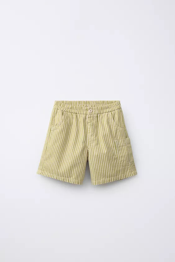 STRIPED COTTON LINEN SHORTS | Zara US