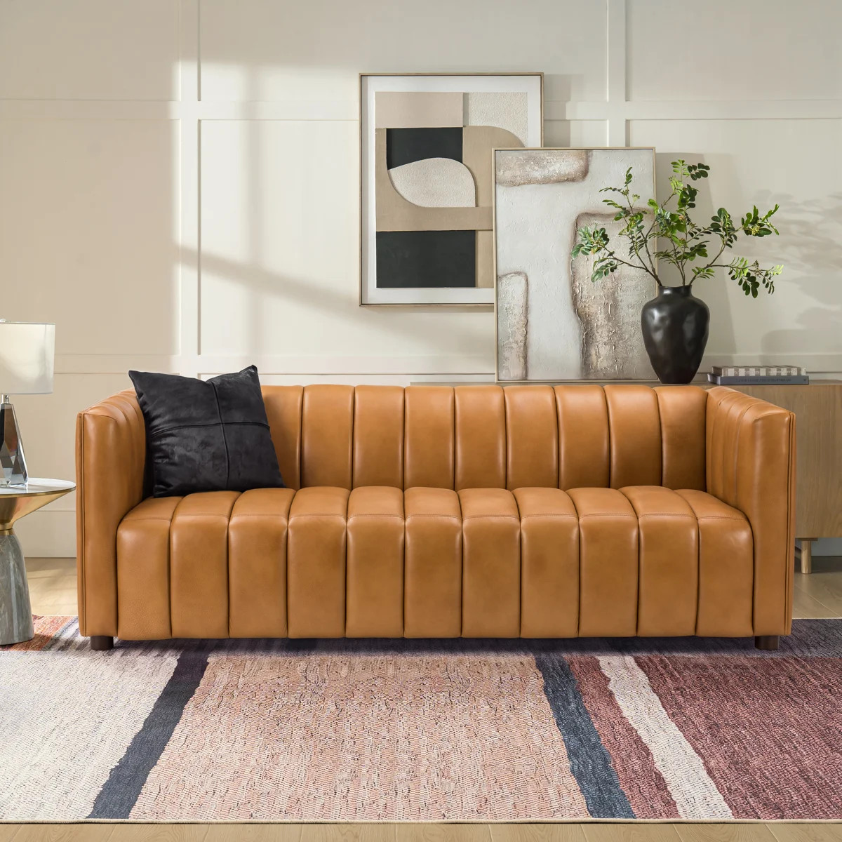 Claudio 83'' Genuine Leather Channel Tufted Sofa | Wayfair North America