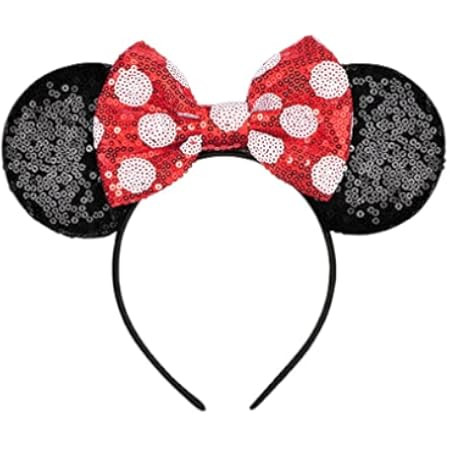 YanJie Mouse Ears Red Dot Bow Headbands, Glitter Party Princess Red Dot Decoration Cosplay Costume f | Amazon (US)
