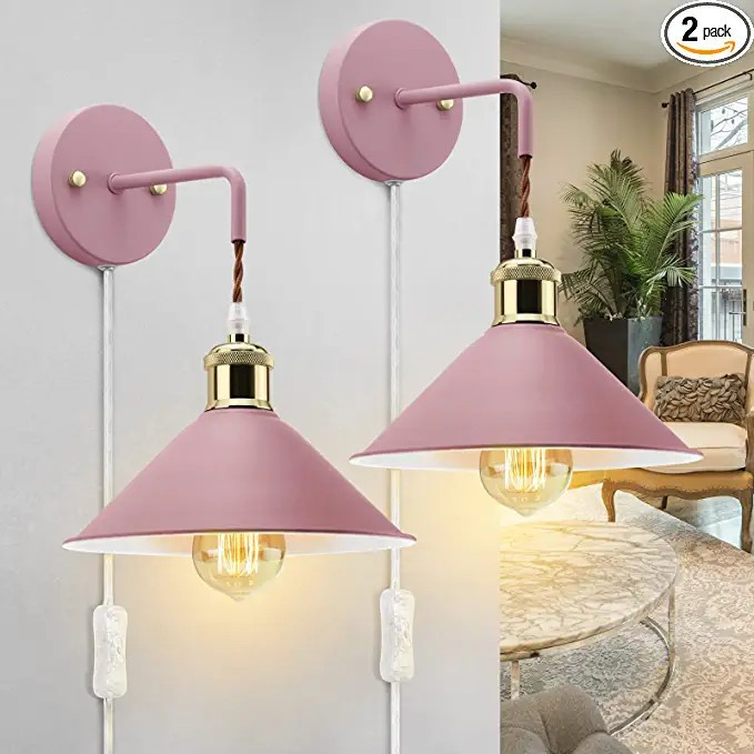 Plug in Wall Sconces, 2PACK Wall Lamp with Plug in Cord, Wall Light with Plug in Cord On/Off, E26... | Amazon (US)