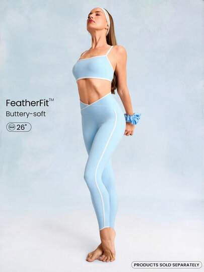 GLOWMODE 26'' FeatherFit™ Striped Waist Hem Leggings Low Impact Yoga Daily Valentine's Day | SHEIN