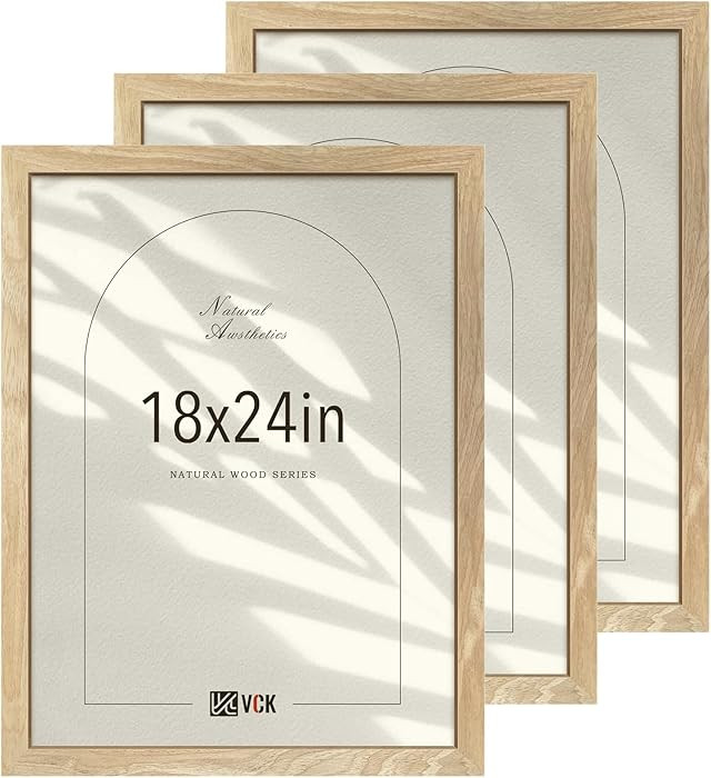 VCK 18x24 Poster Frame Set of 3, Natural Solid Wood Picture Frame with Exclusive Wood Grain, Wall... | Amazon (US)