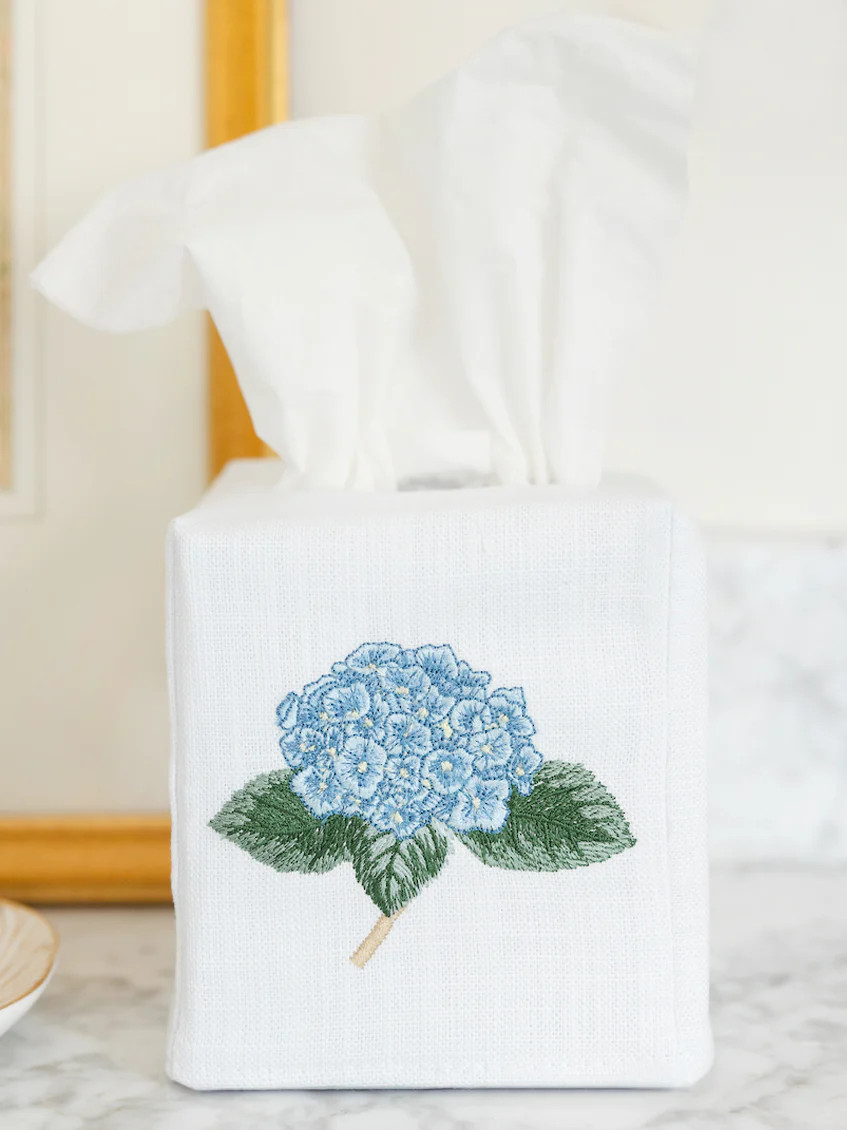 Tissue Box Cover - White Linen / Cotton, Embroidered - DG17 | Jacaranda Living