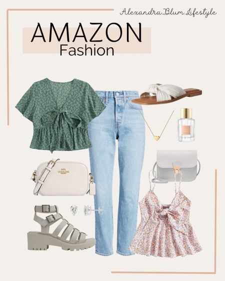 Amazon fashion outfit idea! Casual spring outfits! Date night outfit! Cute spring tops, light wash jeans, white sandals, white crossbody purse, jewelry, perfume! 

#LTKshoecrush #LTKunder100 #LTKitbag