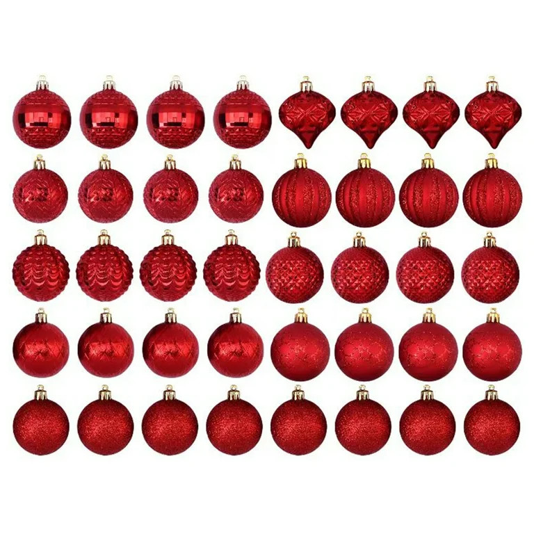 Brilliant Red Shatterproof Christmas Ornaments, 40 Count, by Holiday Time | Walmart (US)