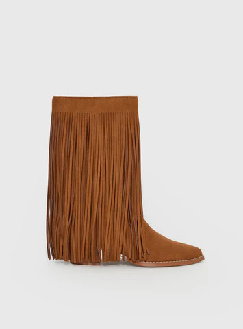 Wild Card Tassel Faux Suede Boots Brown | Princess Polly US