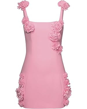 JW PEI Women's Elaina Pink Rosette Applique Mini Dress | Amazon (US)