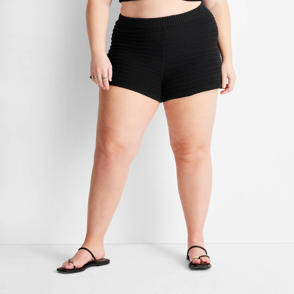 Women's Open-Work Stitch Mini Shorts - Future Collective™ with Jenny K. Lopez Black 3X | Target